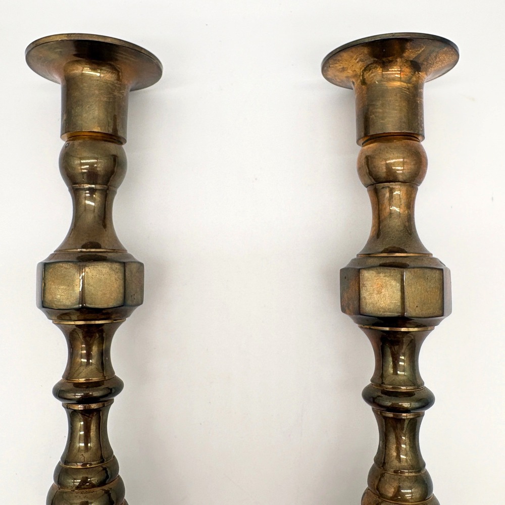 Vintage Brass Taper Candlestick Holders Pair Square Base Traditional Decor 11in - Picture 4 of 7
